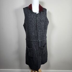 Anthropologie Moth Wool Blend Open Front Gray Sleeveless Cardigan Womens Medium